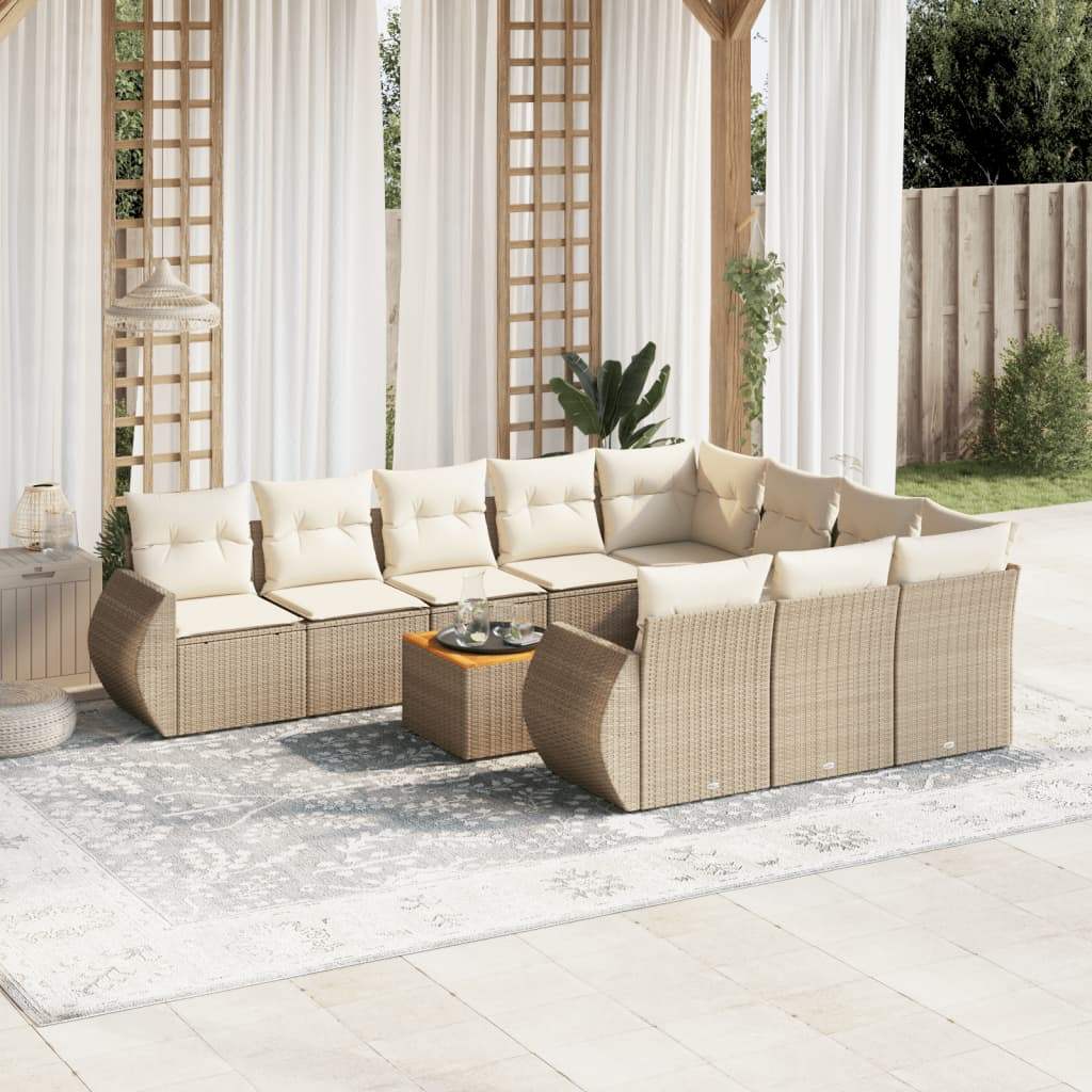 Set Divani da Giardino 11 pz con Cuscini Beige in Polyrattan - homemem39