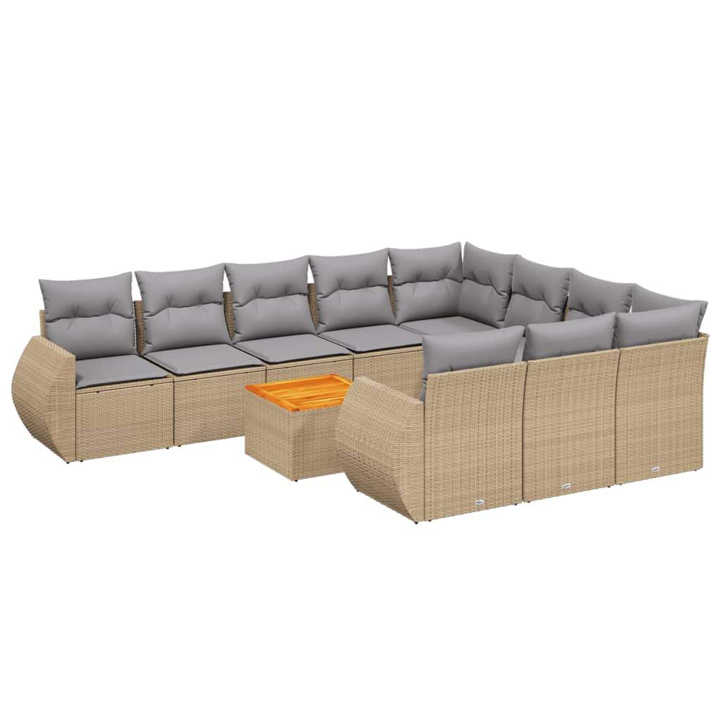 Set Divani da Giardino 11 pz con Cuscini Beige in Polyrattan - homemem39