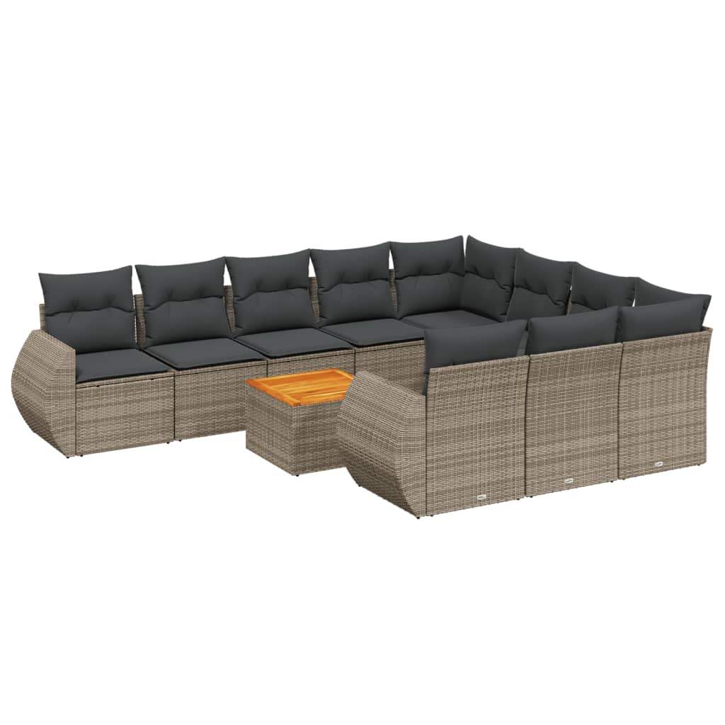 Set Divani da Giardino 11 pz con Cuscini in Polyrattan Grigio - homemem39