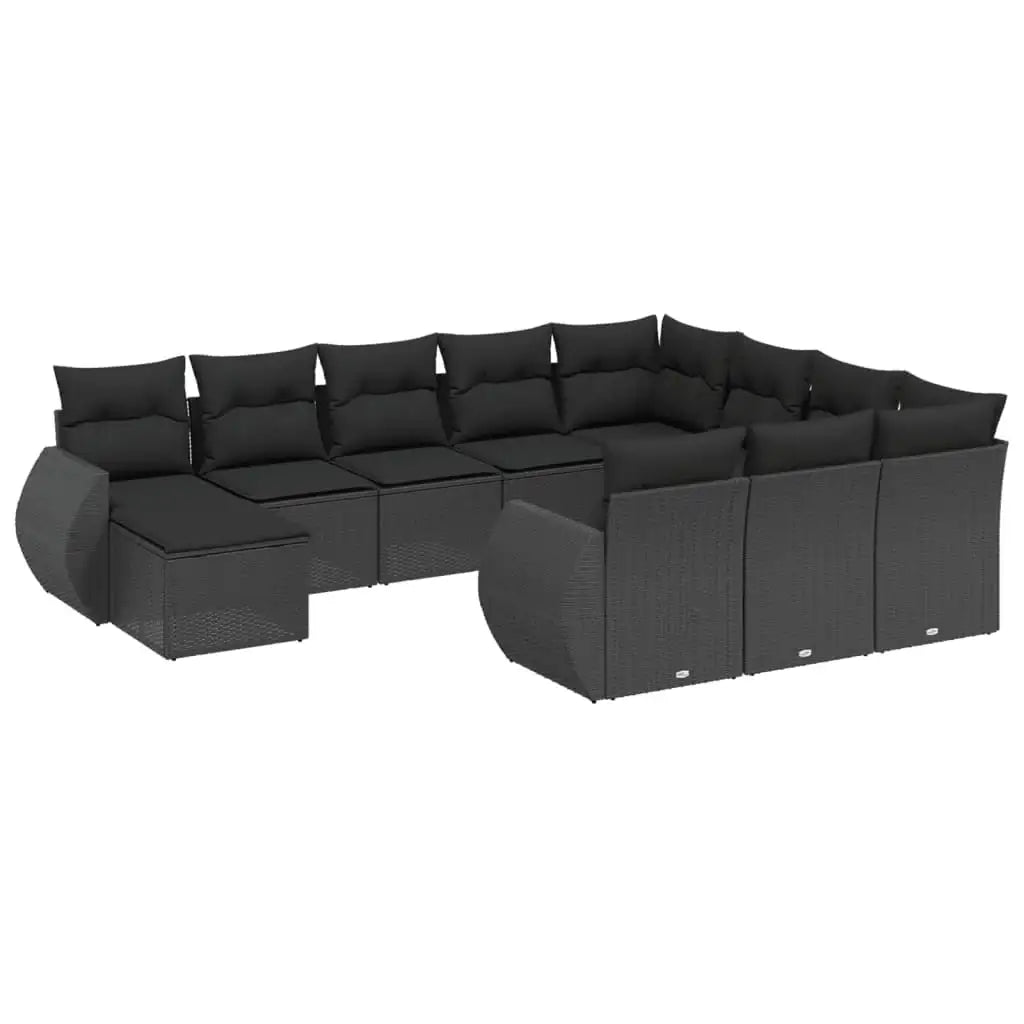 Set Divani da Giardino 11 pz con Cuscini in Polyrattan Nero - homemem39