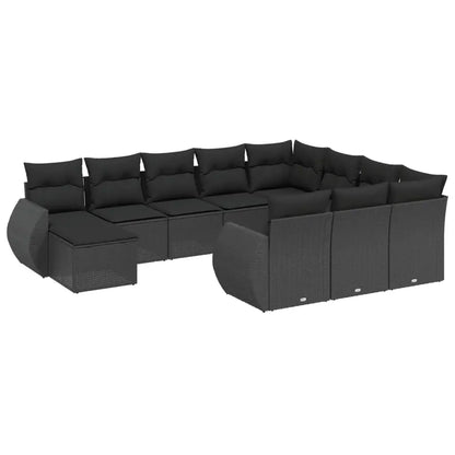 Set Divani da Giardino 11 pz con Cuscini in Polyrattan Nero - homemem39