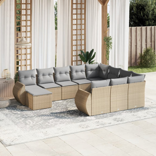 Set Divani da Giardino 11 pz con Cuscini Beige in Polyrattan - homemem39