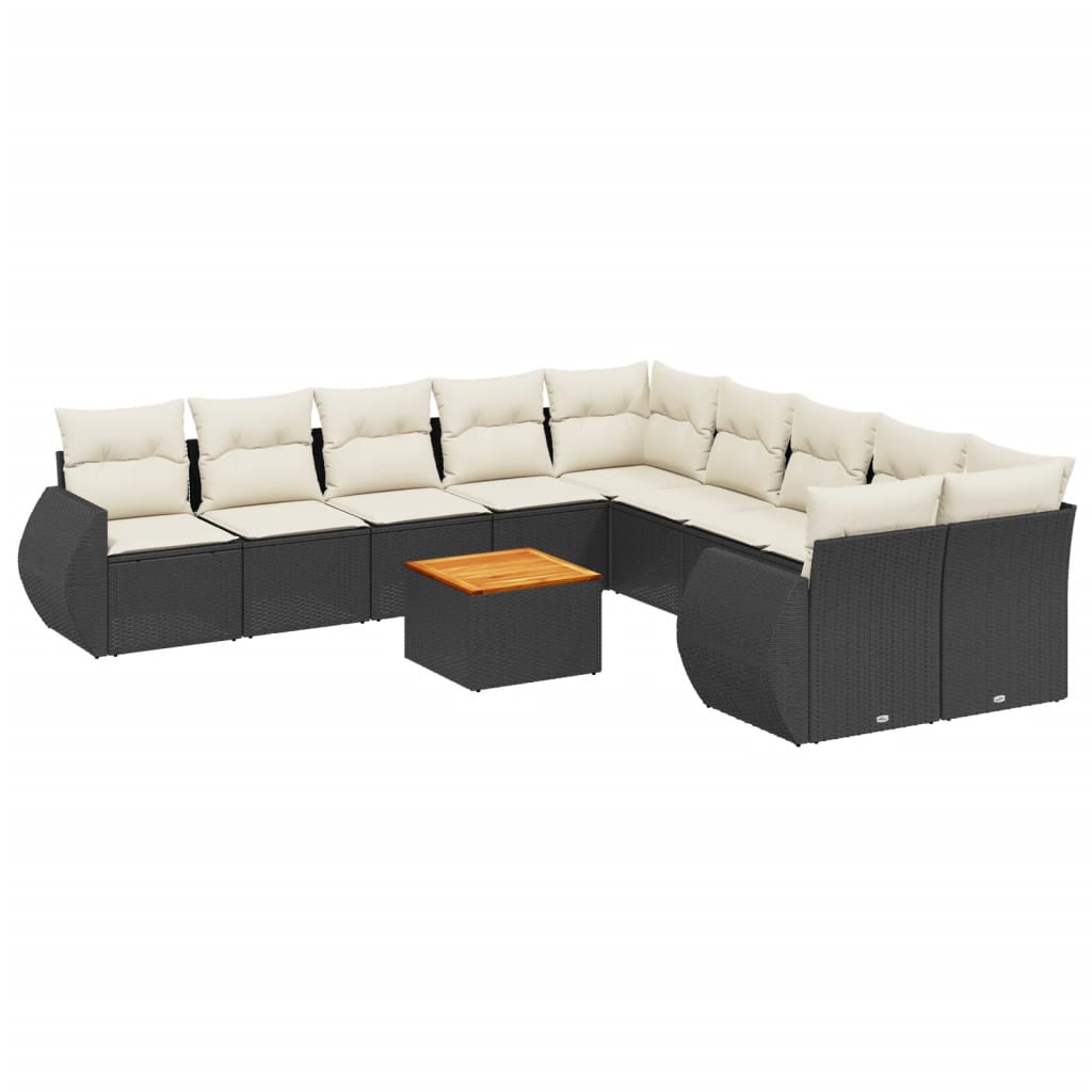 Set Divani da Giardino 11 pz con Cuscini in Polyrattan Nero - homemem39