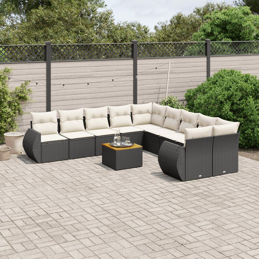 Set Divani da Giardino 11 pz con Cuscini in Polyrattan Nero - homemem39