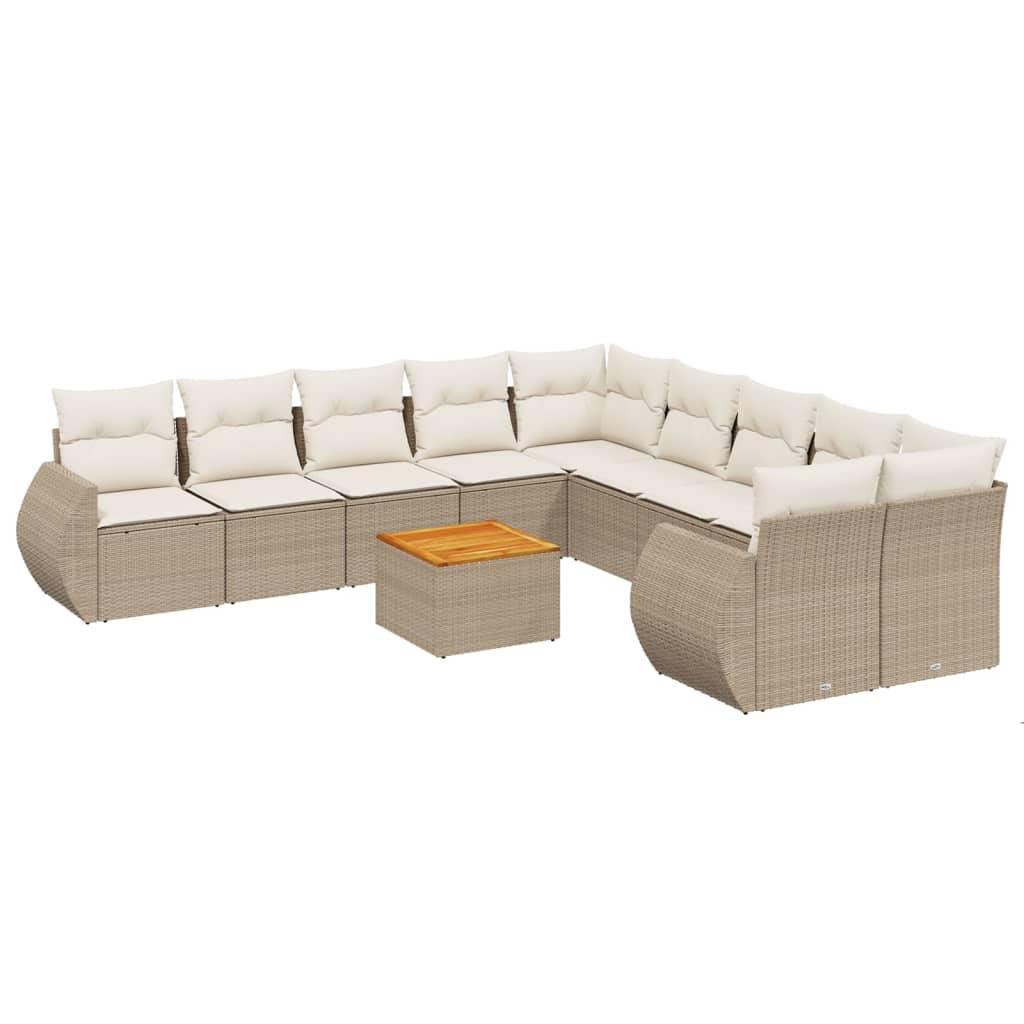 Set Divani da Giardino 11 pz con Cuscini Beige in Polyrattan - homemem39