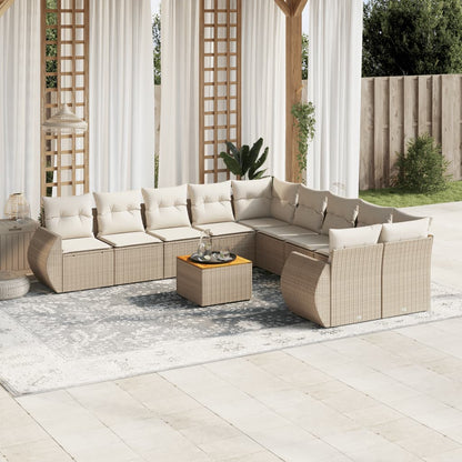 Set Divani da Giardino 11 pz con Cuscini Beige in Polyrattan - homemem39