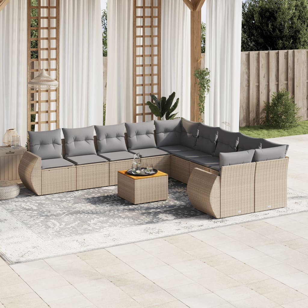 Set Divani da Giardino 11 pz con Cuscini Beige in Polyrattan - homemem39