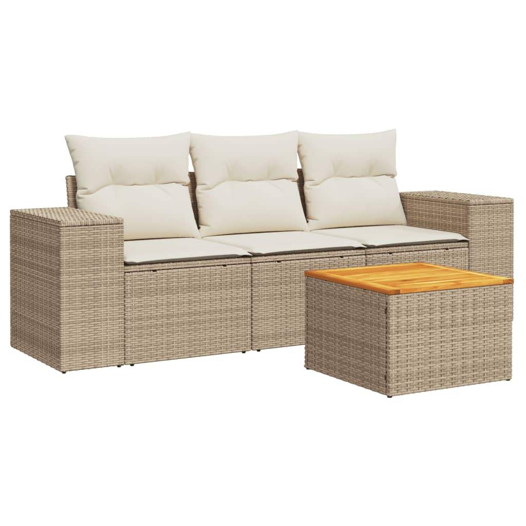 Set Divano da Giardino 4 pz con Cuscini Beige in Polyrattan - homemem39