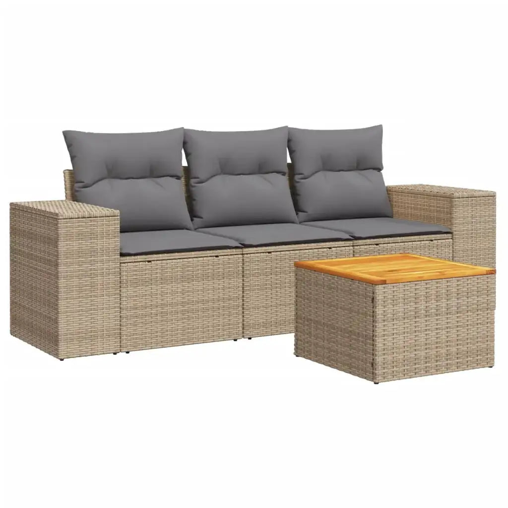 Set Divano da Giardino 4 pz con Cuscini Beige in Polyrattan - homemem39