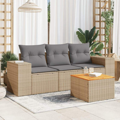 Set Divano da Giardino 4 pz con Cuscini Beige in Polyrattan - homemem39