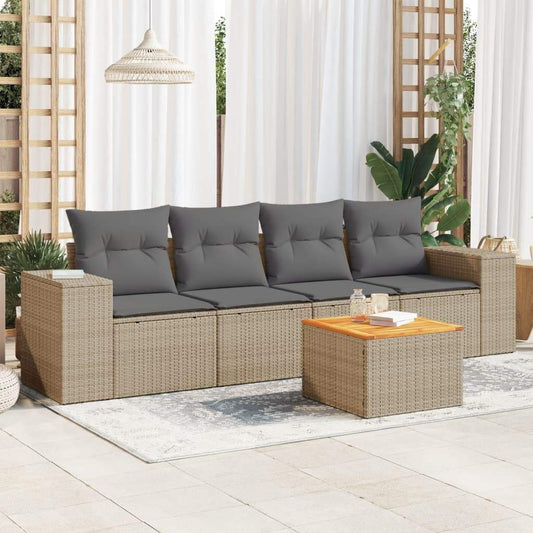 Set Divano da Giardino 5 pz con Cuscini Beige in Polyrattan - homemem39