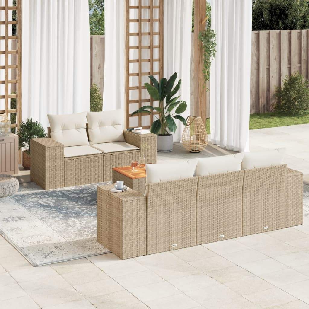Set Divano da Giardino 6 pz con Cuscini Beige in Polyrattan - homemem39