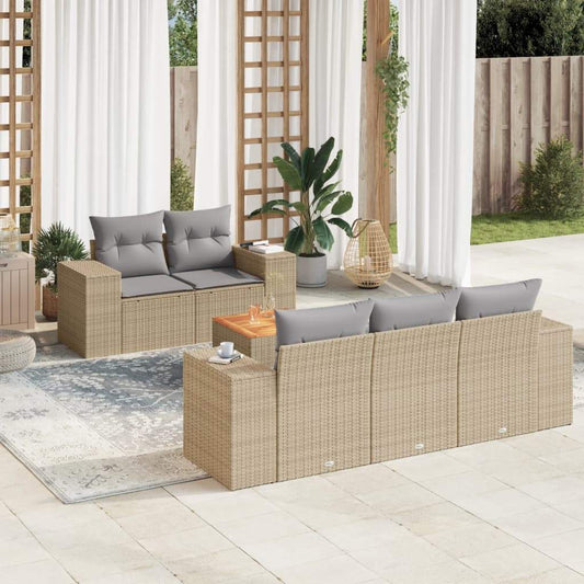 Set Divano da Giardino 6 pz con Cuscini Beige in Polyrattan - homemem39