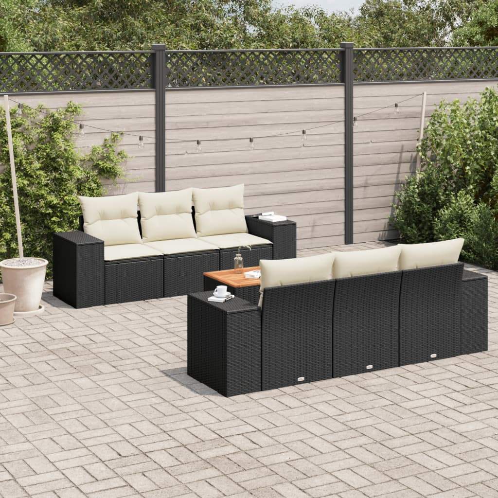 Set Divani da Giardino con Cuscini 7pz Nero Polyrattan - homemem39