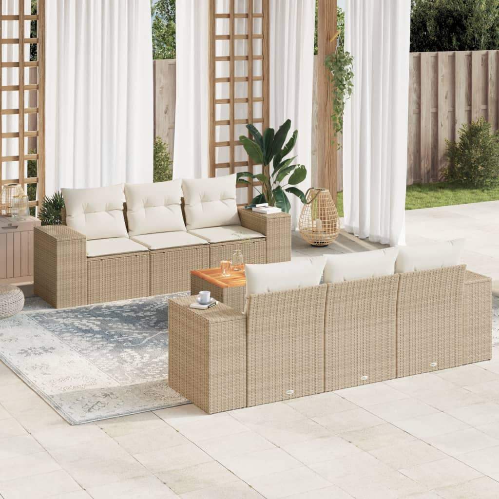 Set Divani da Giardino 7 pz con Cuscini Beige in Polyrattan - homemem39