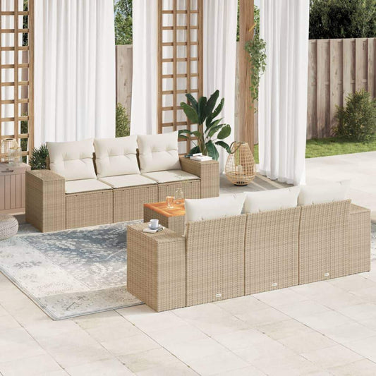 Set Divani da Giardino 7 pz con Cuscini Beige in Polyrattan - homemem39