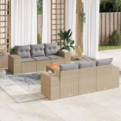 Set Divani da Giardino 7 pz con Cuscini Beige in Polyrattan - homemem39
