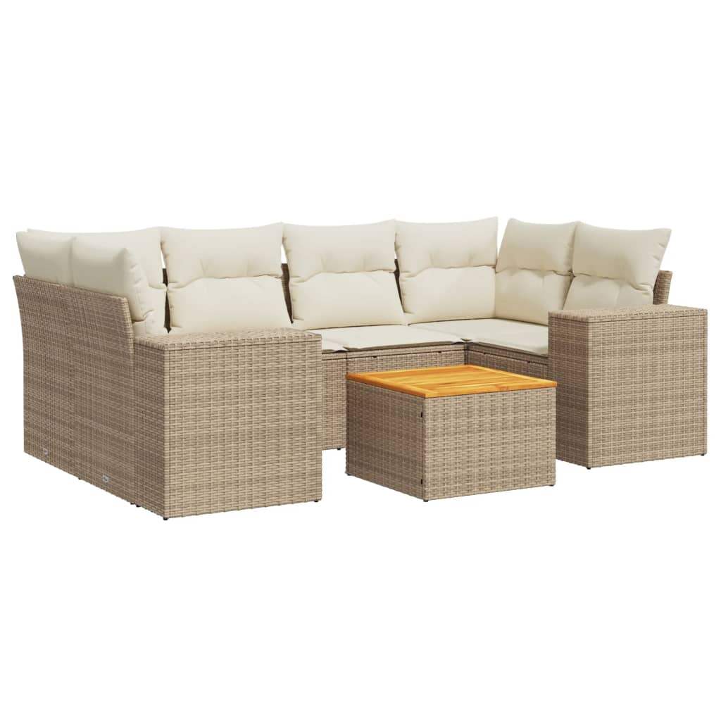 Set Divani da Giardino 7 pz con Cuscini Beige in Polyrattan - homemem39