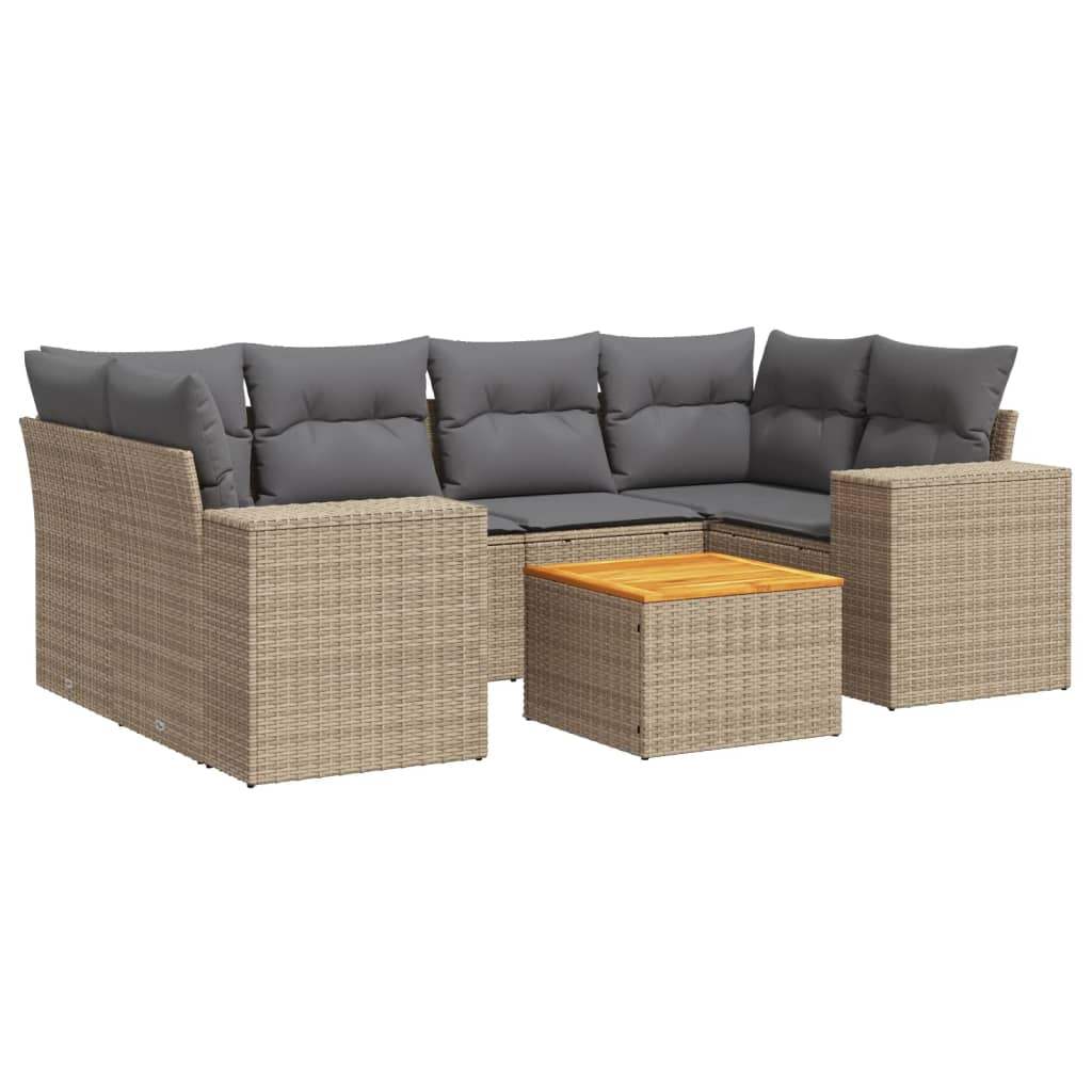 Set Divani da Giardino 7 pz con Cuscini Beige in Polyrattan - homemem39
