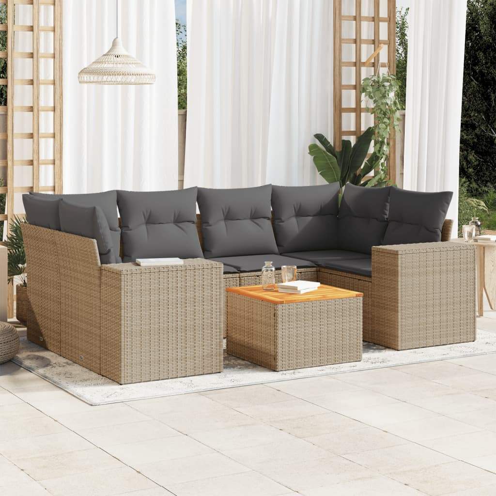 Set Divani da Giardino 7 pz con Cuscini Beige in Polyrattan - homemem39