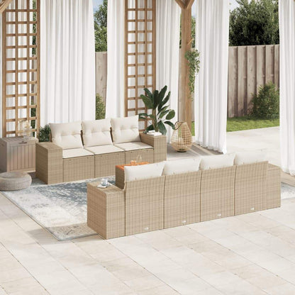 Set Divano da Giardino 8 pz con Cuscini Beige in Polyrattan - homemem39