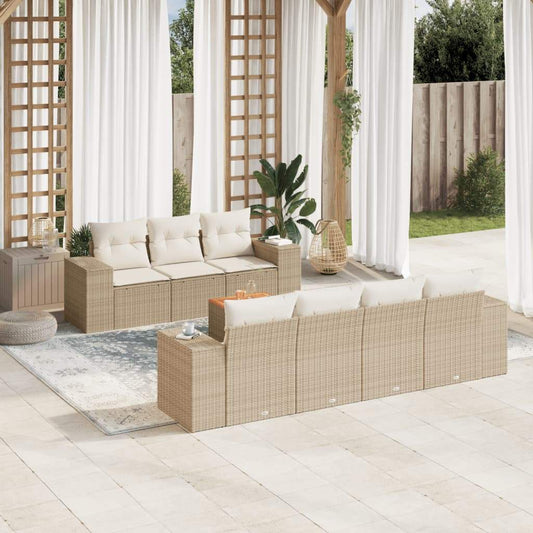 Set Divano da Giardino 8 pz con Cuscini Beige in Polyrattan - homemem39