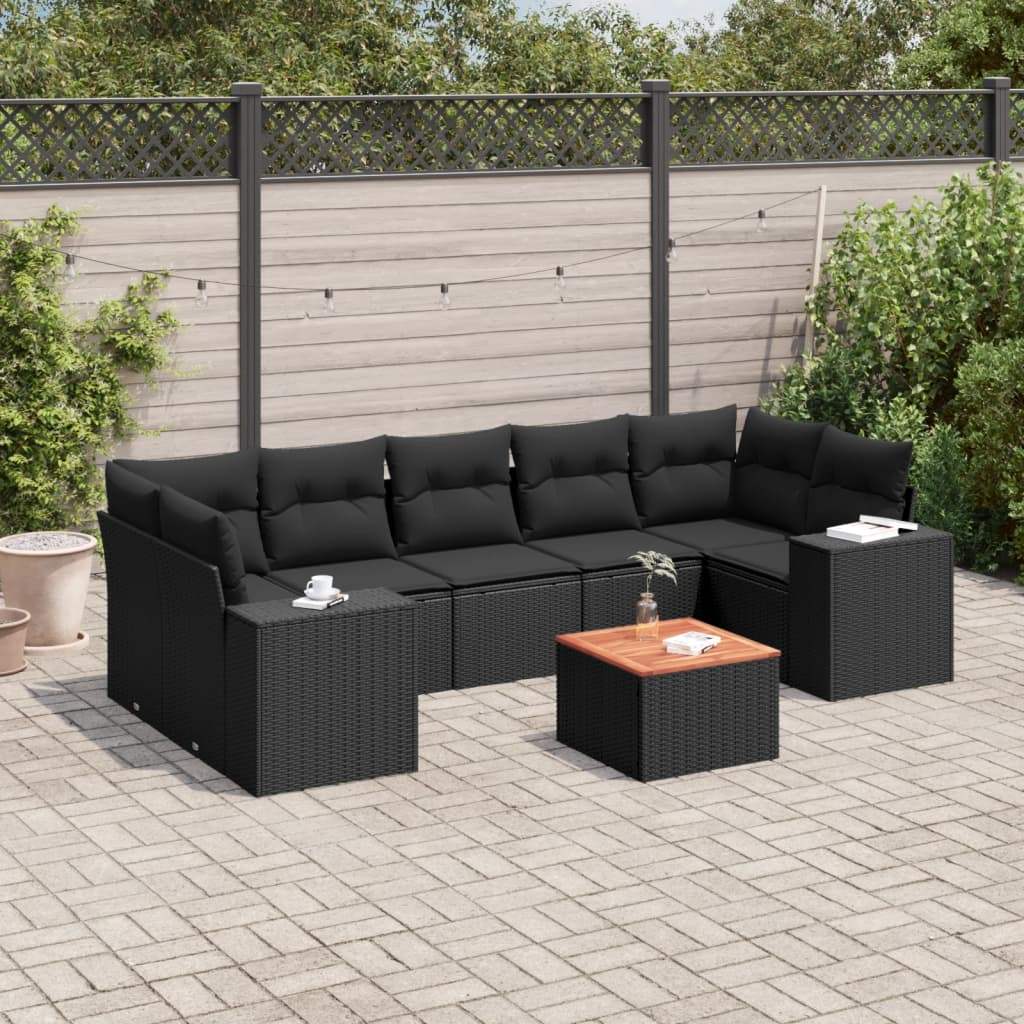 Set Divani da Giardino con Cuscini 8 pz Nero in Polyrattan - homemem39
