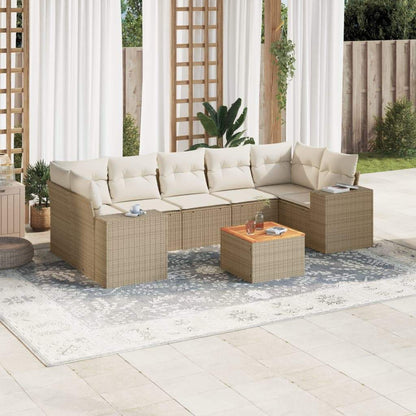Set Divano da Giardino 8 pz con Cuscini Beige in Polyrattan - homemem39