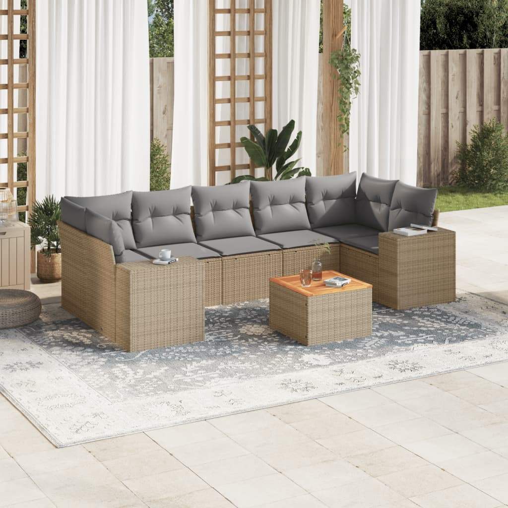 Set Divano da Giardino 8 pz con Cuscini Beige in Polyrattan - homemem39