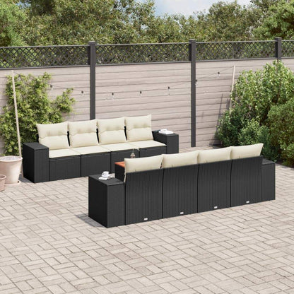 Set Divani da Giardino 9 pz con Cuscini Nero in Polyrattan - homemem39