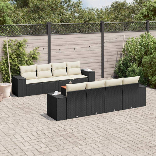 Set Divani da Giardino 9 pz con Cuscini Nero in Polyrattan - homemem39