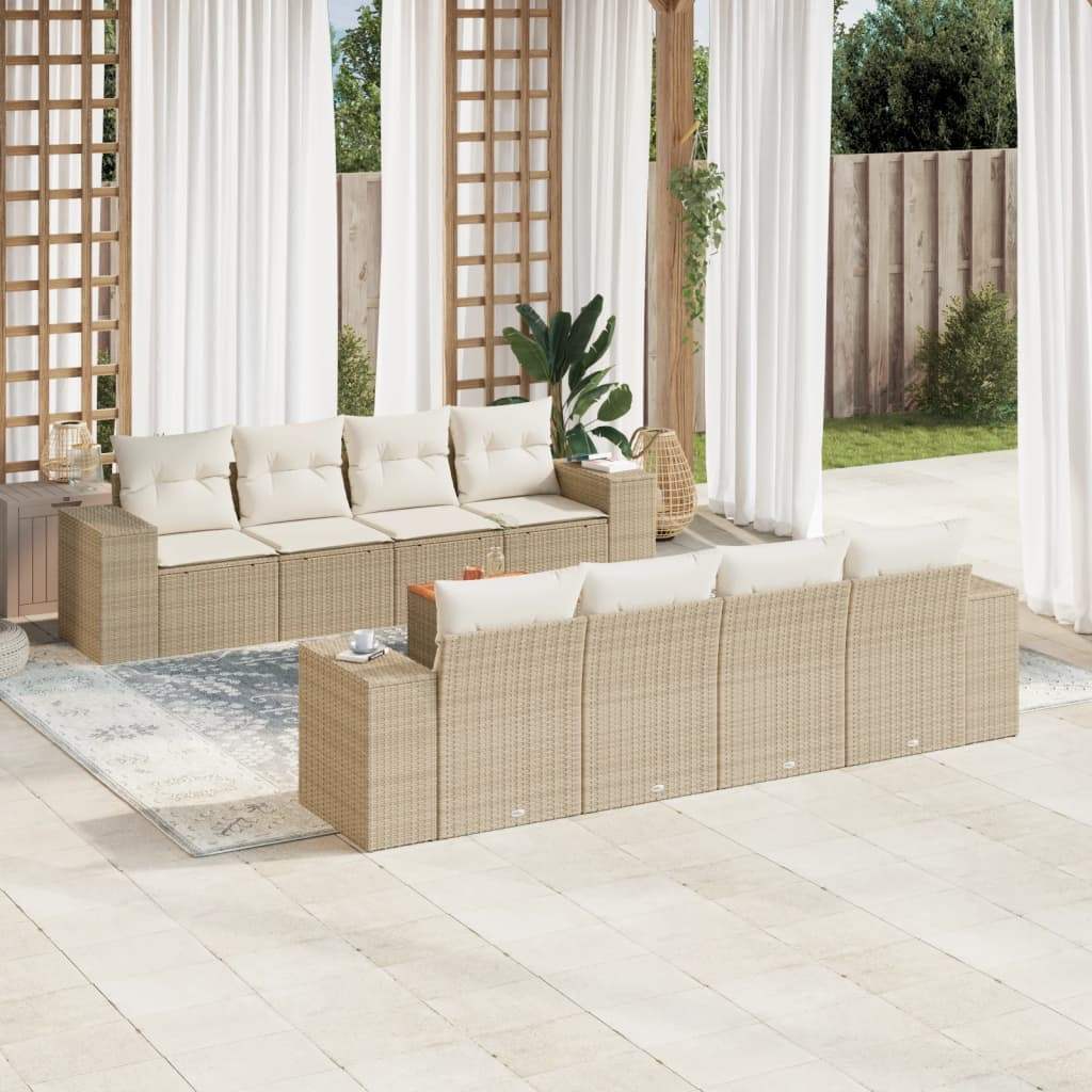 Set Divano da Giardino 9 pz con Cuscini Beige in Polyrattan - homemem39