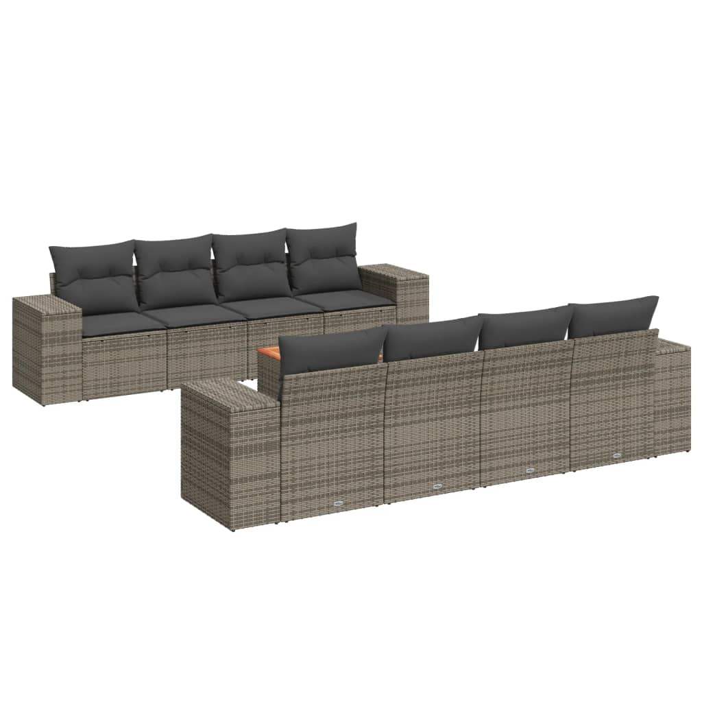 Set Divano da Giardino 9 pz con Cuscini Grigio in Polyrattan - homemem39
