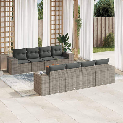 Set Divano da Giardino 9 pz con Cuscini Grigio in Polyrattan - homemem39