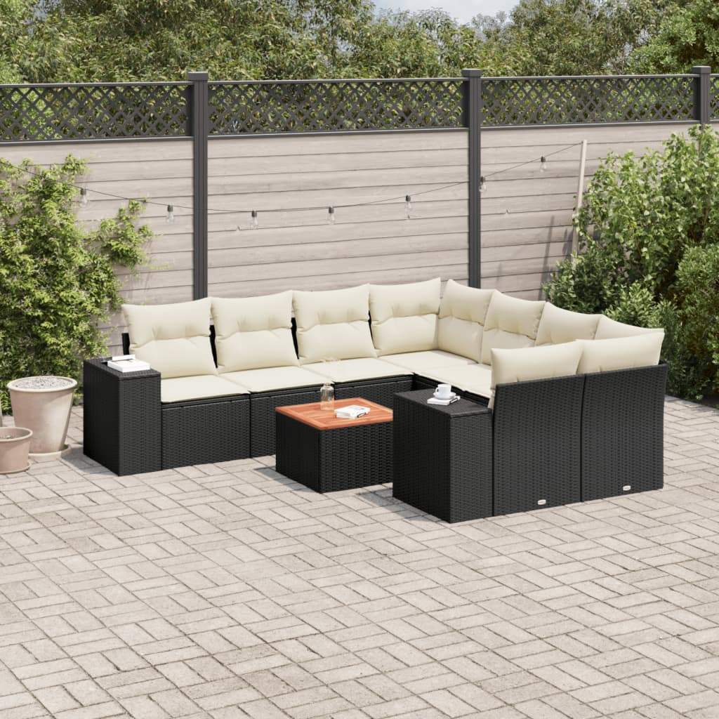 Set Divani da Giardino 9 pz con Cuscini Nero in Polyrattan - homemem39
