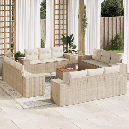 Set Divano da Giardino 13 pz con Cuscini Beige in Polyrattan - homemem39
