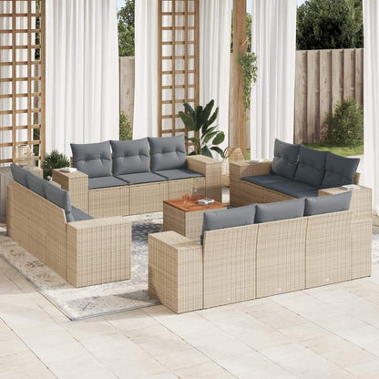 Set Divano da Giardino 13 pz con Cuscini Beige in Polyrattan - homemem39