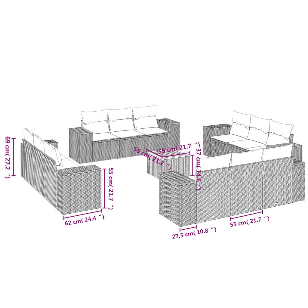 Set Divani da Giardino 13 pz con Cuscini Grigio in Polyrattan - homemem39