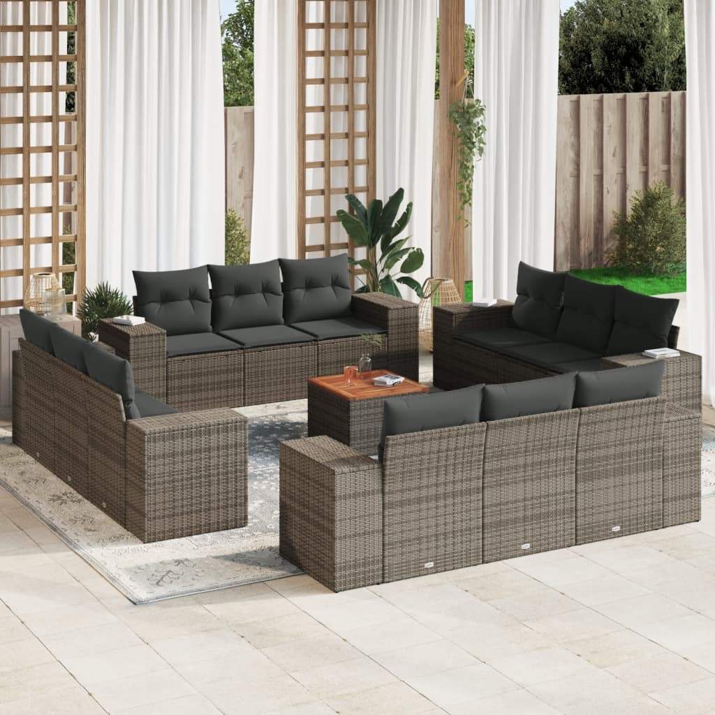 Set Divani da Giardino 13 pz con Cuscini Grigio in Polyrattan - homemem39