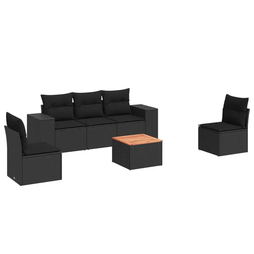 Set Divano da Giardino 6 pz con Cuscini Nero in Polyrattan - homemem39
