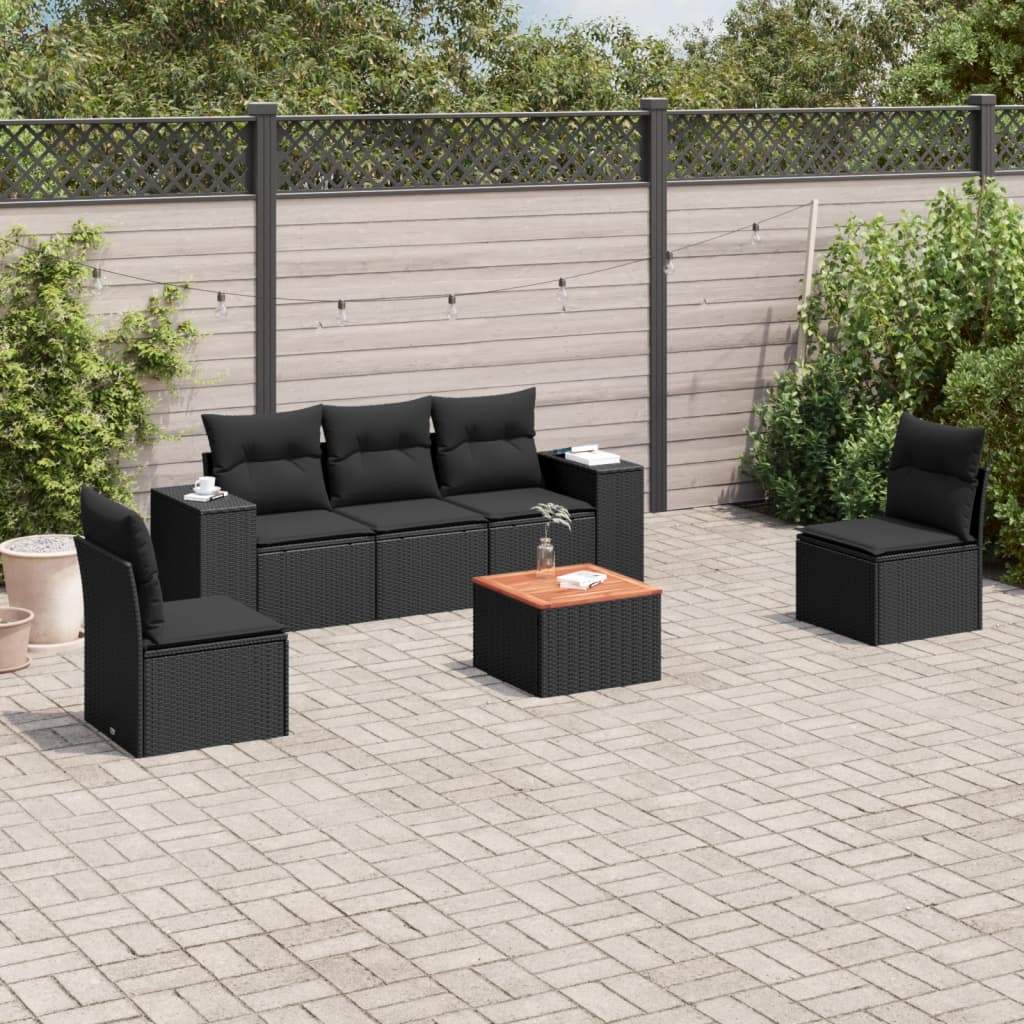 Set Divano da Giardino 6 pz con Cuscini Nero in Polyrattan - homemem39