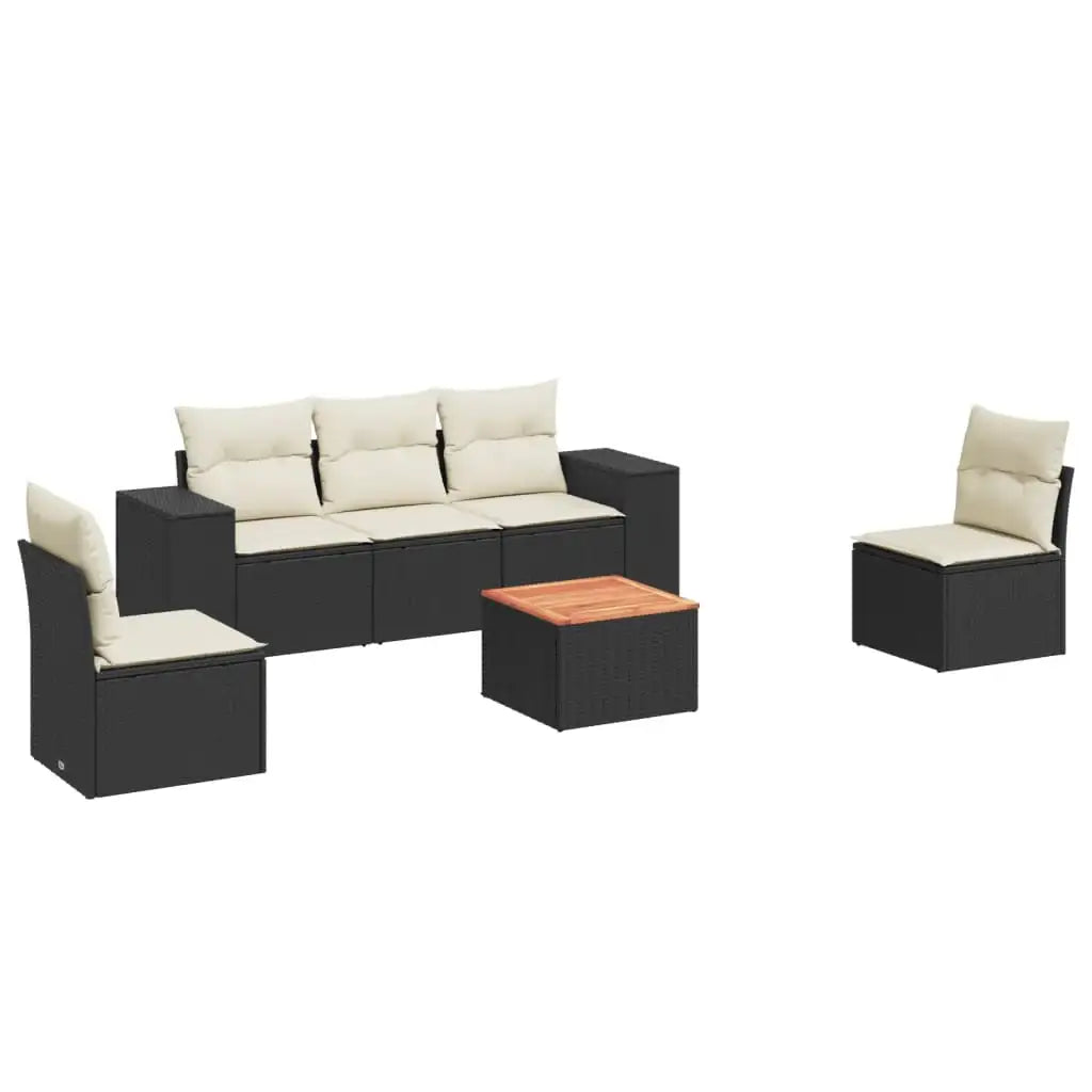 Set Divano da Giardino 6 pz con Cuscini Nero in Polyrattan - homemem39