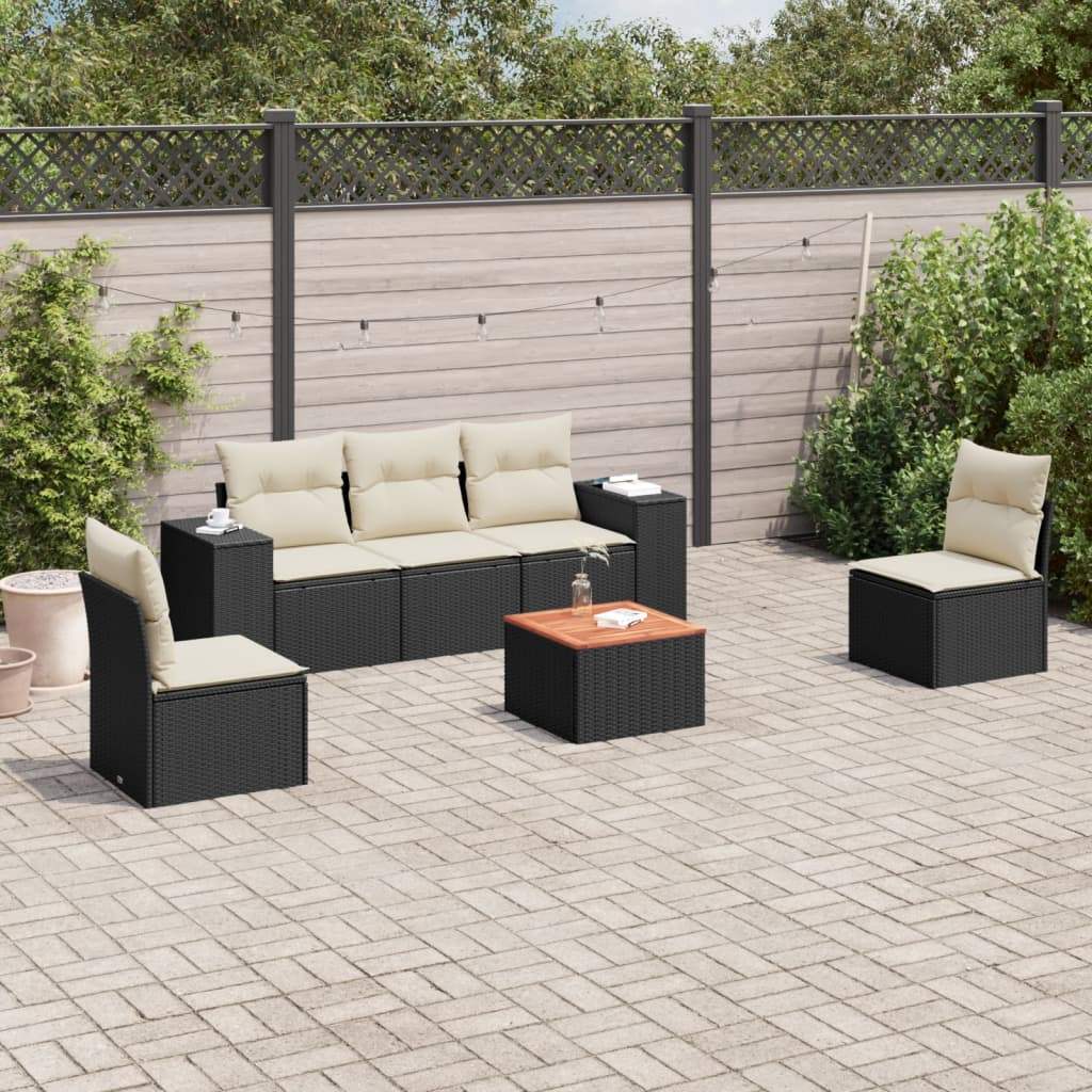 Set Divano da Giardino 6 pz con Cuscini Nero in Polyrattan - homemem39