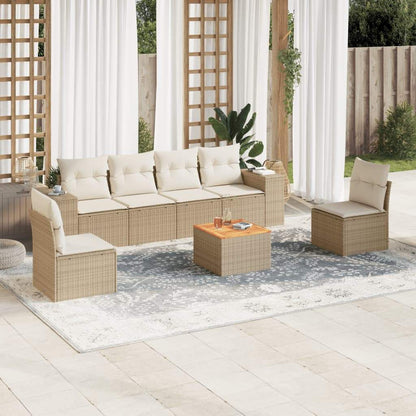 Set Divani da Giardino 7 pz con Cuscini Beige in Polyrattan - homemem39