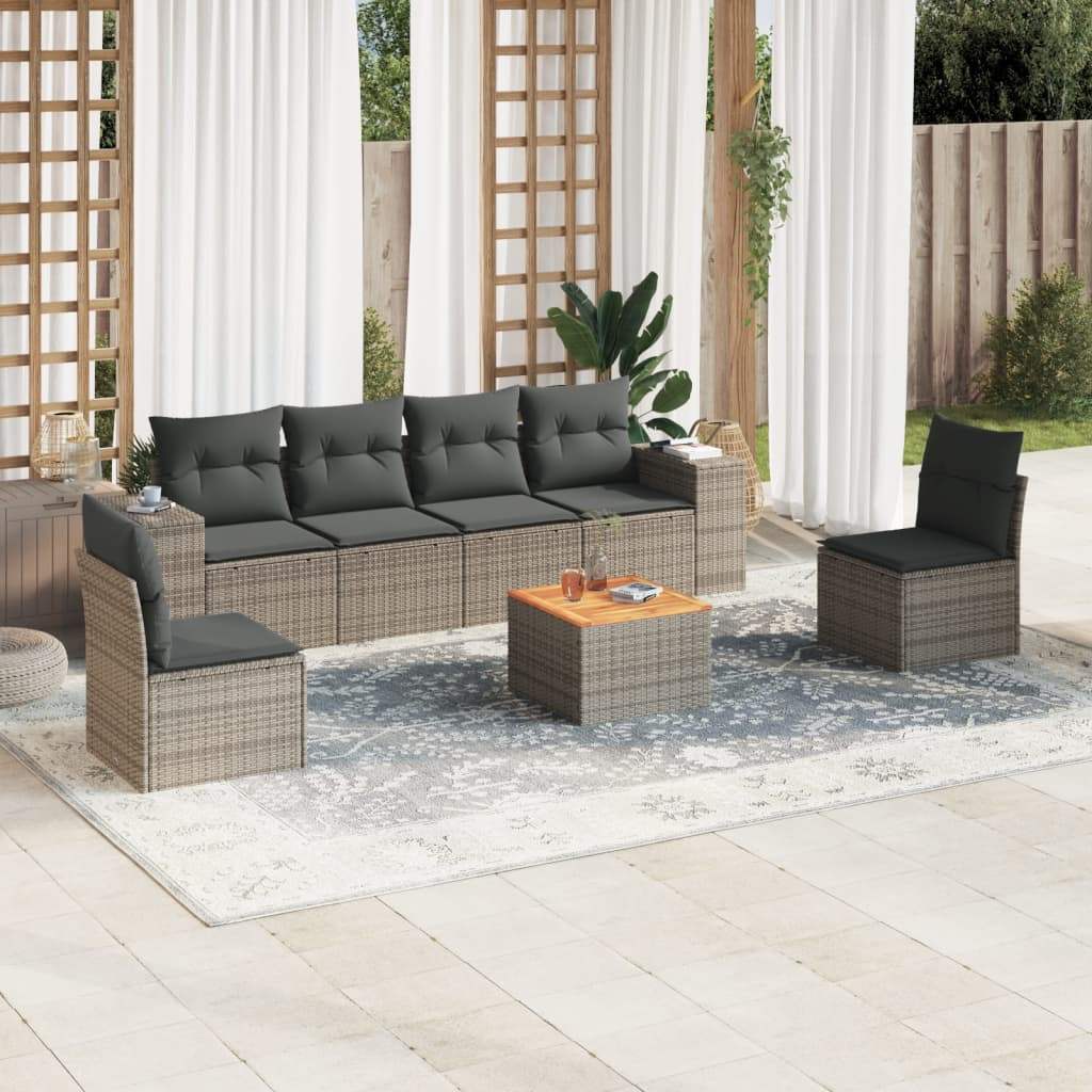 Set Divani da Giardino 7 pz con Cuscini Grigio in Polyrattan - homemem39