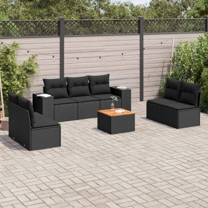 Set Divani da Giardino con Cuscini 8 pz Nero in Polyrattan - homemem39