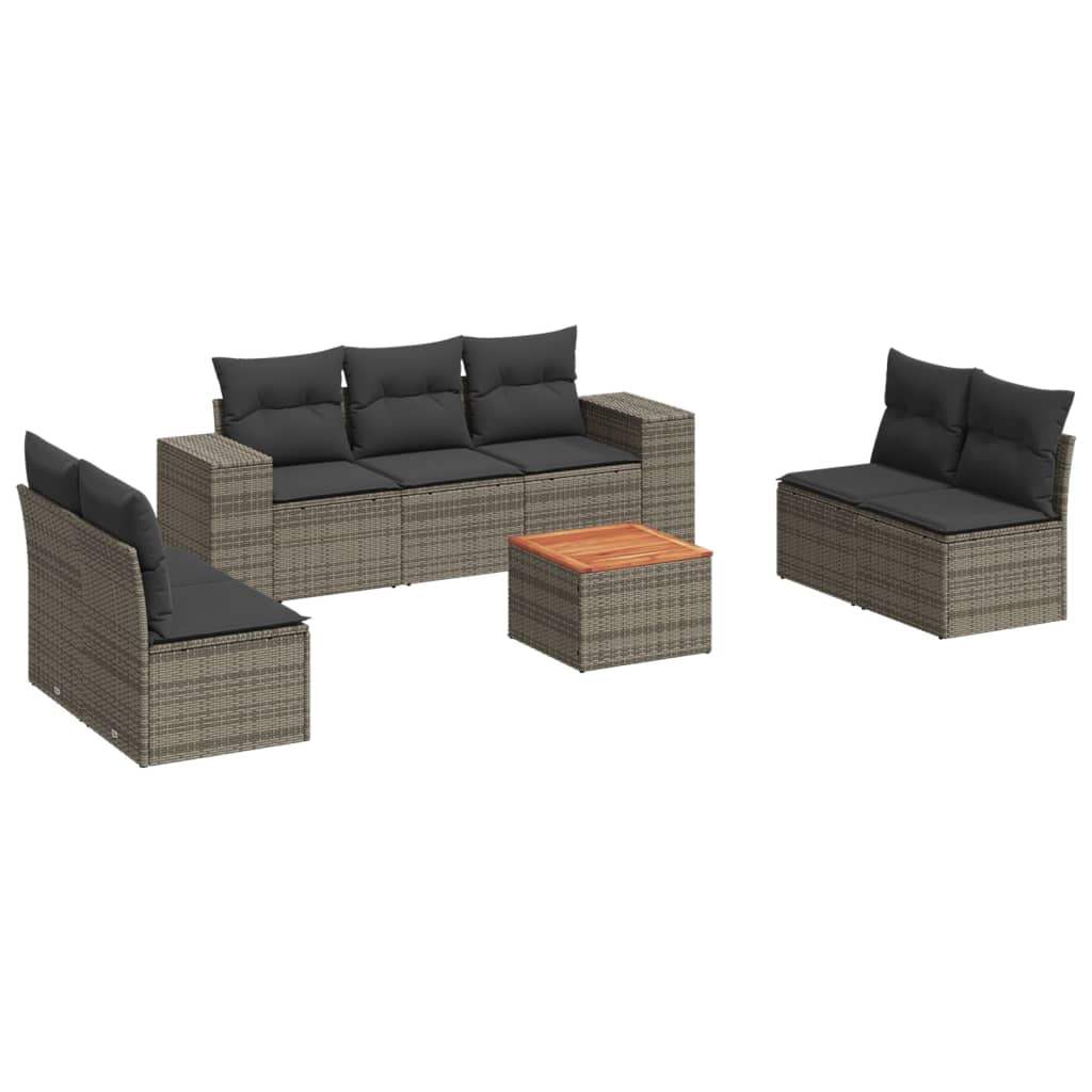 Set Divano da Giardino 8 pz con Cuscini Grigio in Polyrattan - homemem39