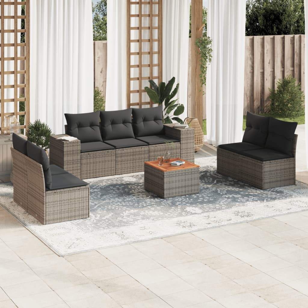 Set Divano da Giardino 8 pz con Cuscini Grigio in Polyrattan - homemem39
