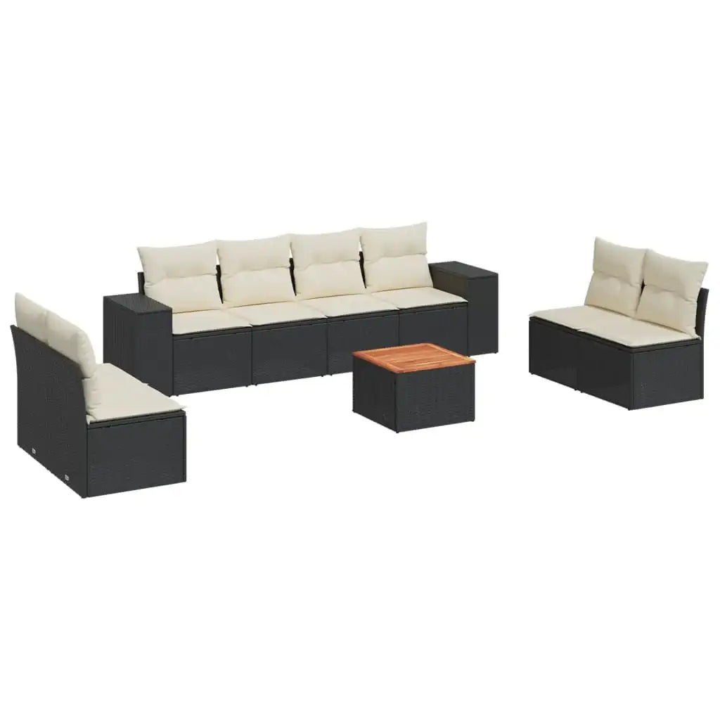 Set Divani da Giardino 9 pz con Cuscini Nero in Polyrattan - homemem39