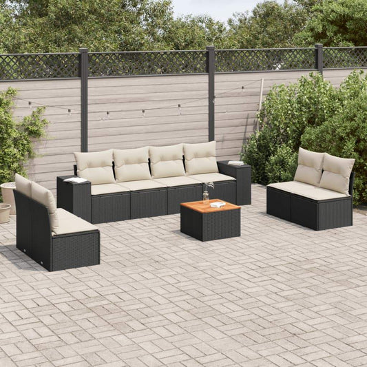 Set Divani da Giardino 9 pz con Cuscini Nero in Polyrattan - homemem39